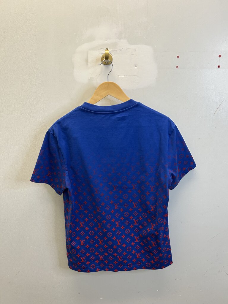 Preowned Louis Vuitton Blue Red Monogram Fade Tee size S