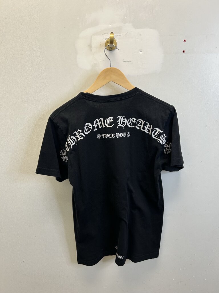 Preowned Chrome Heart Fuck You Arc Logo Black White Pocket Tee size M