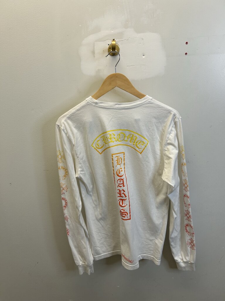 Preowned Chrome Heart White Gradient Multi Logo White L/S size M