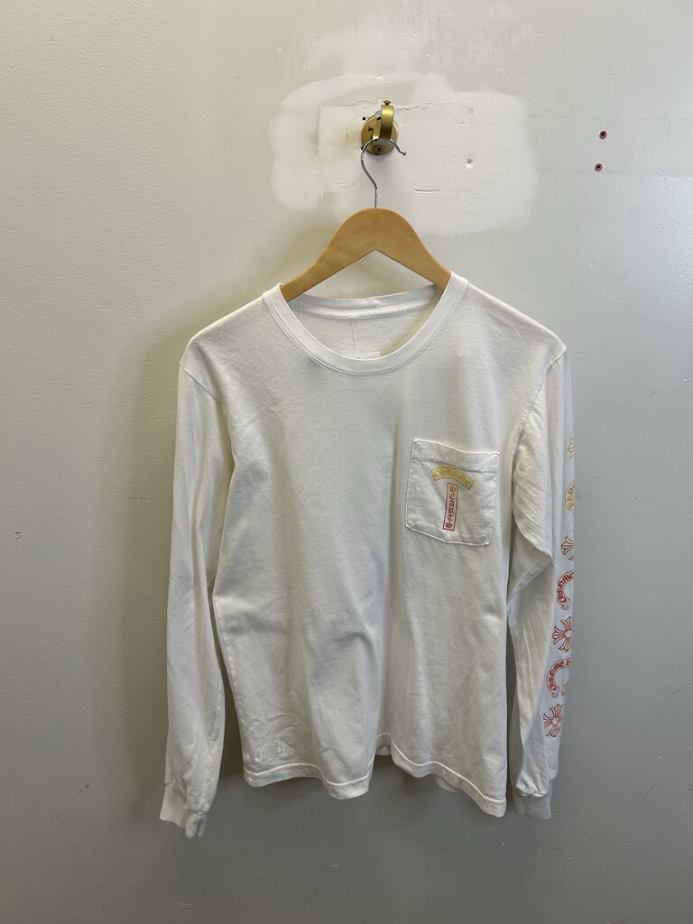 Preowned Chrome Heart White Gradient Multi Logo White L/S size M