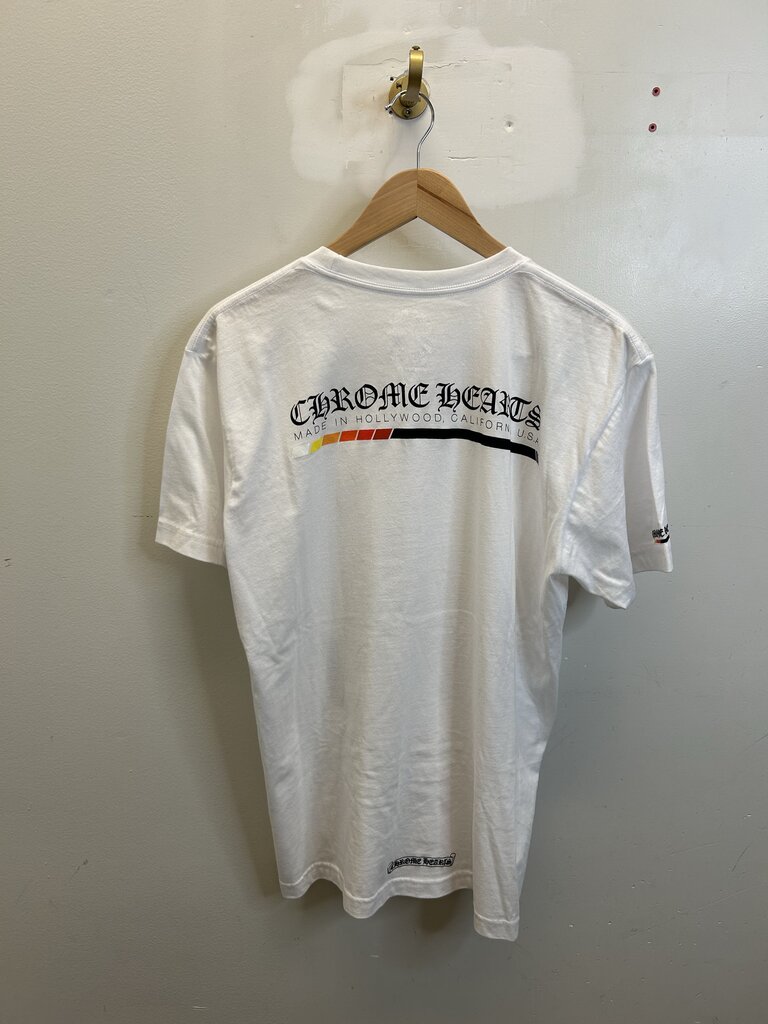 New Chrome Heart Gradient Vertical Logo White Tee size L