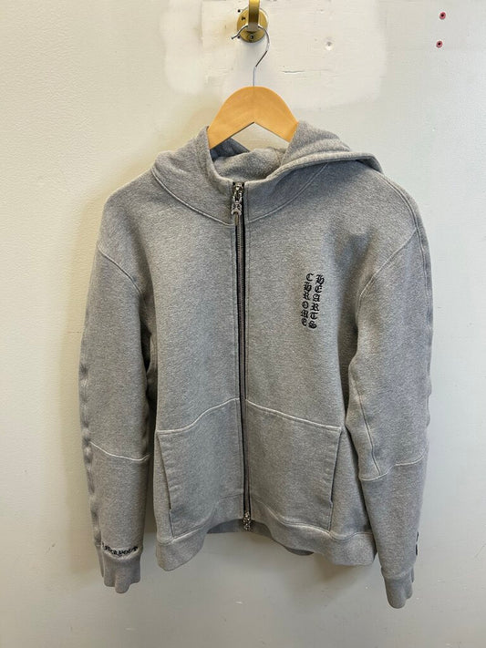 Preowned Chrome Hearts Grey Patch Fu Zip Up Hoodie Sz.Medium