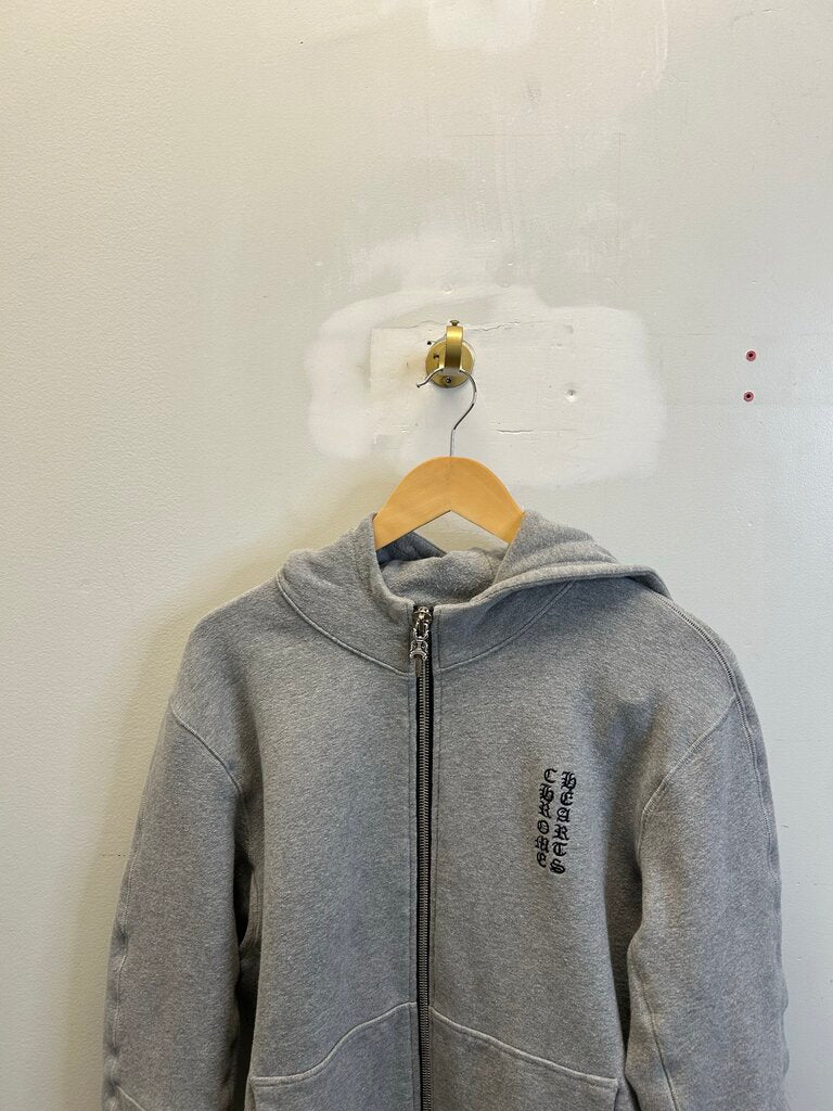 Preowned Chrome Hearts Grey Patch Fu Zip Up Hoodie Sz.Medium