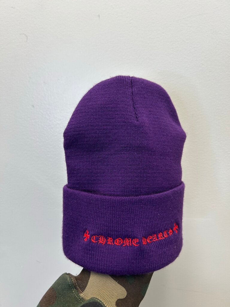 Preowned Chrome Hearts Purple Red Cross Beanie