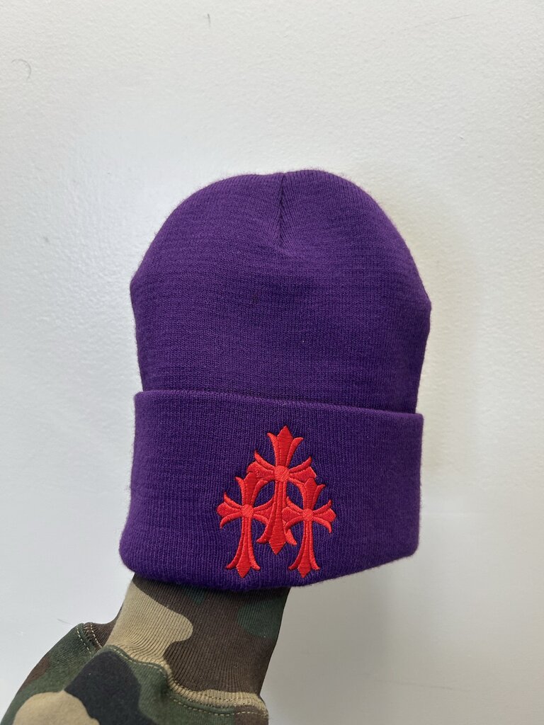 Preowned Chrome Hearts Purple Red Cross Beanie