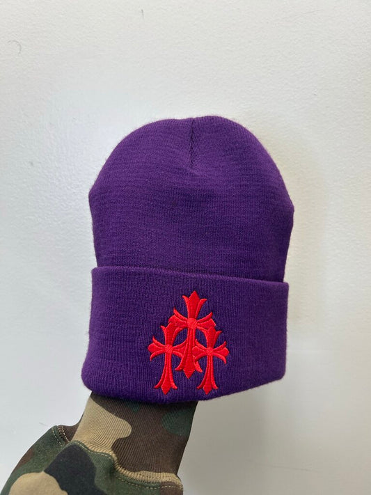 Preowned Chrome Hearts Purple Red Cross Beanie