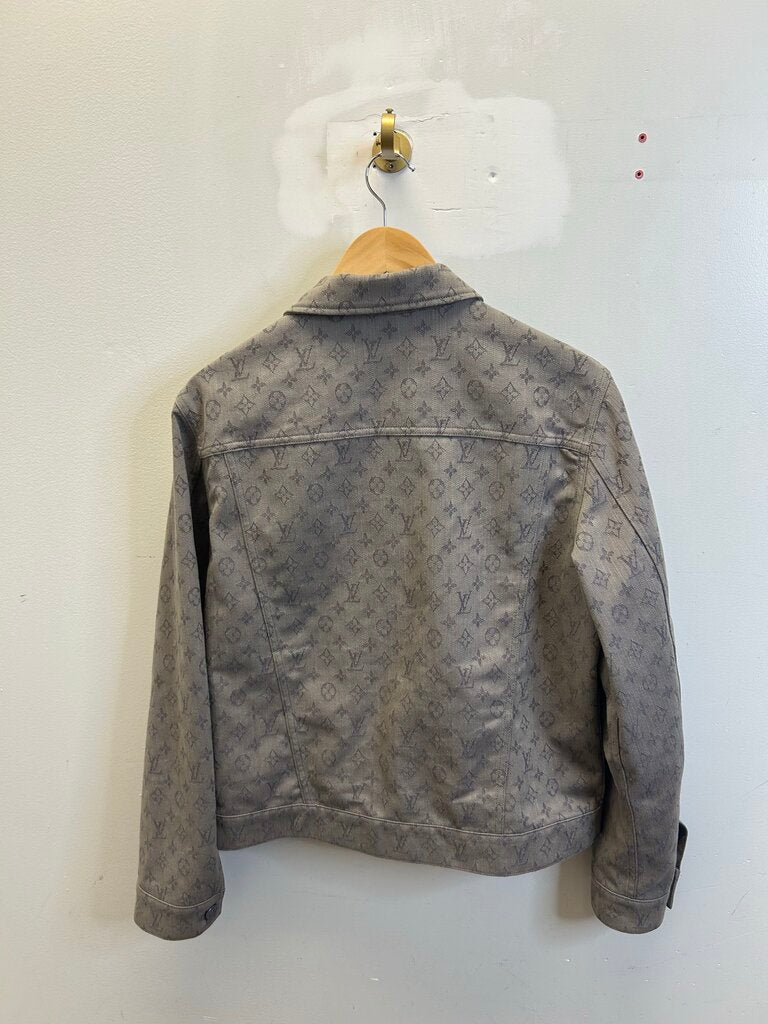 Preowned Louis Vuitton Grey Monogram Denim Jacket Sz 48
