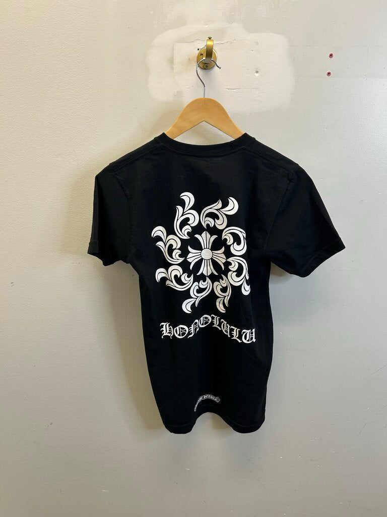 New Chrome Hearts Honolulu White Cross Back Logo Black Tee sz.S