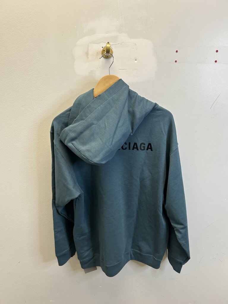 New Balenciaga Teal Small Logo Hoodie size M