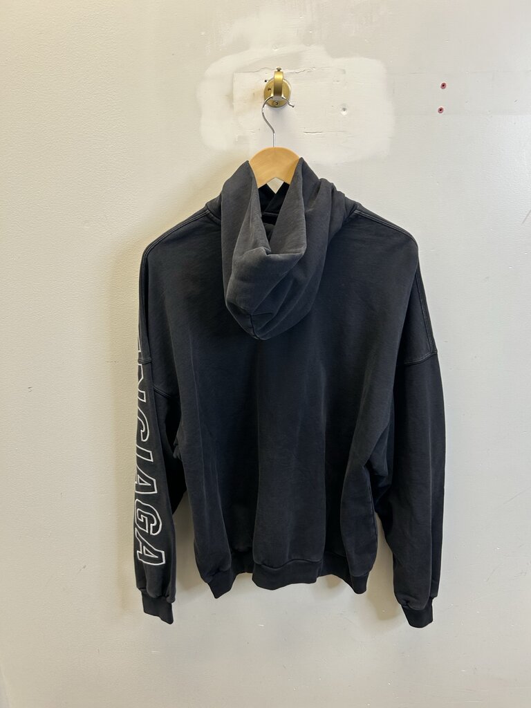New Balenciaga Arm Logo Spell Out Faded Black Hoodie size M
