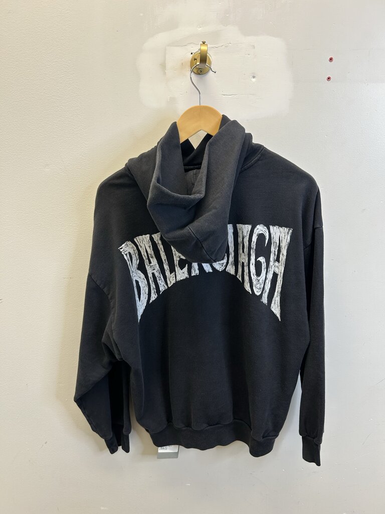 New Balenciaga Back Logo Black Faded Hoodie size S
