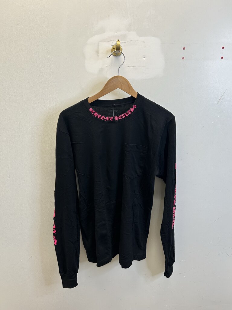 New Chrome Hearts Black Ls Pink Neck Logo Sz.Small