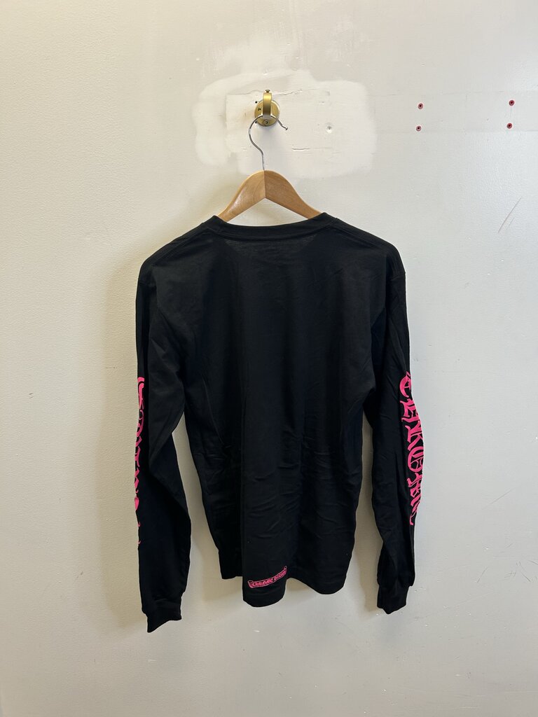 New Chrome Hearts Black Ls Pink Neck Logo Sz.Small