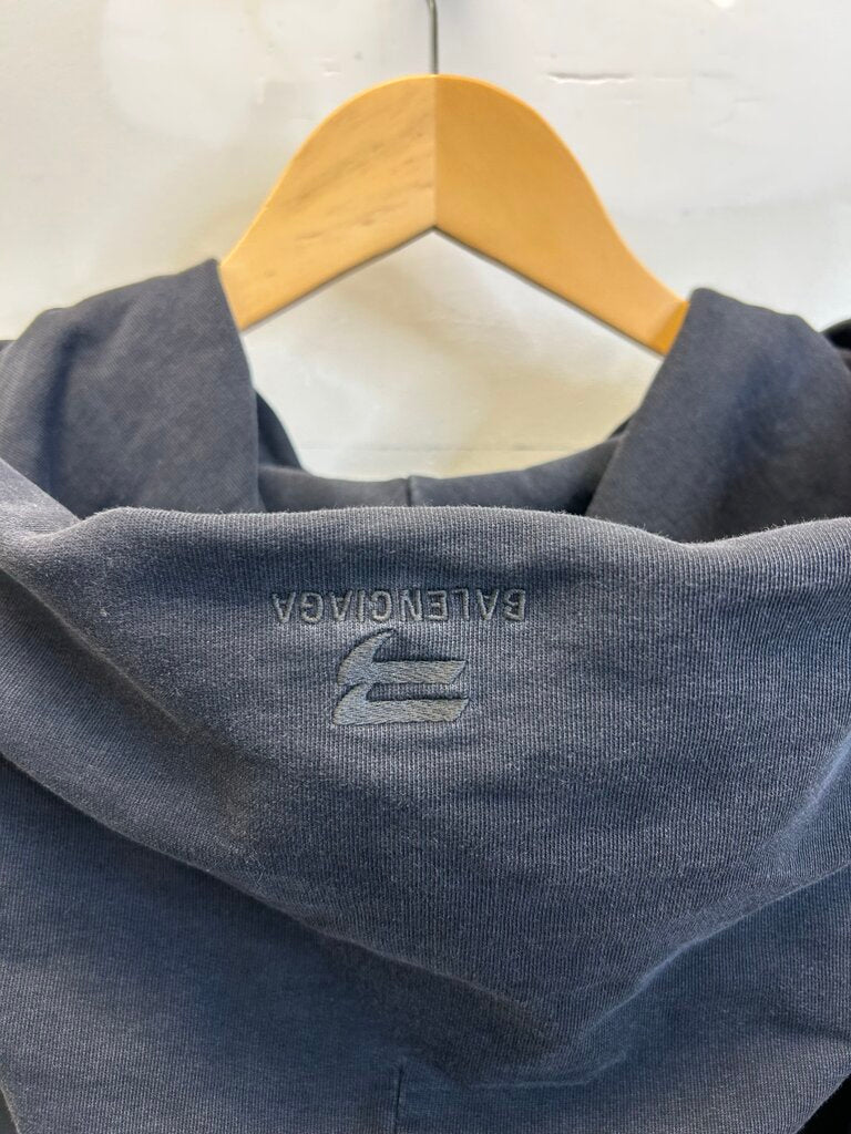 Preowned Balenciaga Blank Black Hood Logo Zip Up Hoodie Sz.Medium