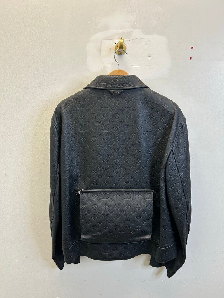 Preowned Louis Vuitton Monogram Black Leather Utility Jacket size 54(L)