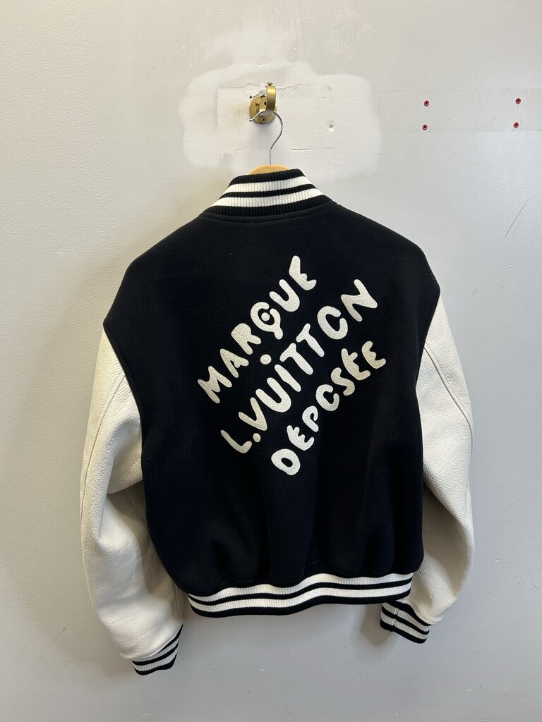 Preowned Louis Vuitton Pharell Pearl Embroiedered Black Varsity Jacket sz.54