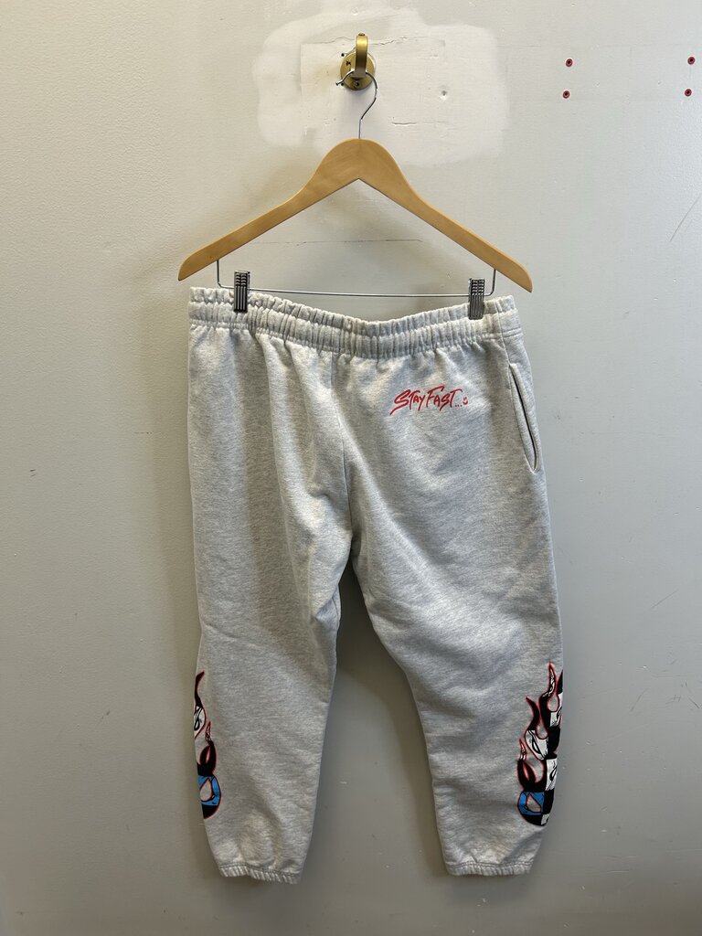 Preowned Chrome Hearts Grey Matty Boy Flame Sweatpants sz.XL