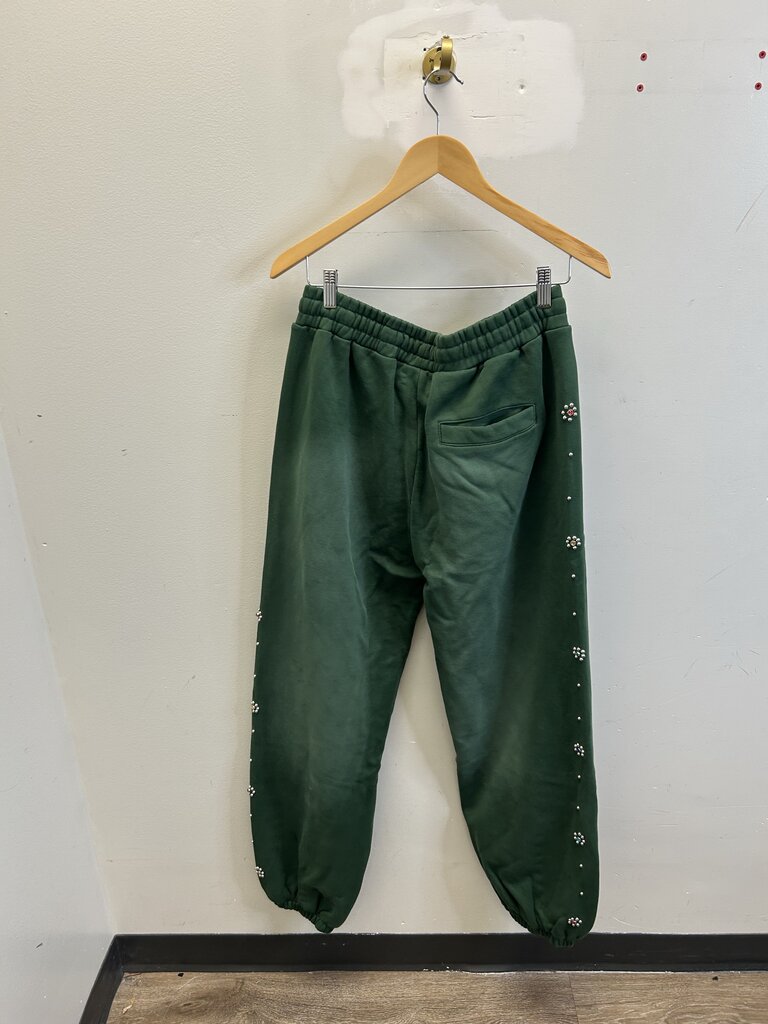 New HMDD Green Flower Studded Scrunch Sweatpants Size XL