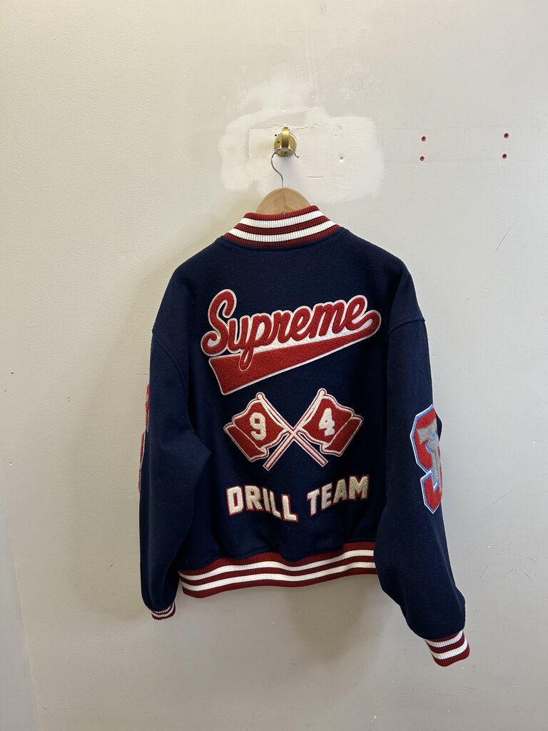 New Supreme Navy Red Drill Team Patch Varsity Jacket Sz.XL