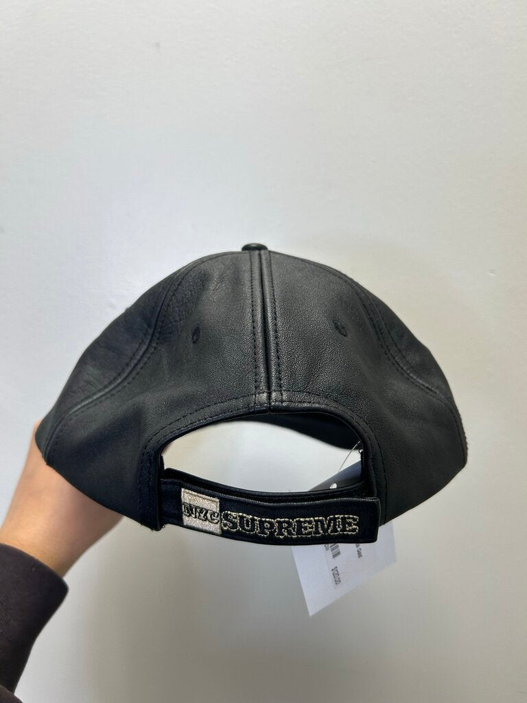 New Supreme Black Gold Leather Hat