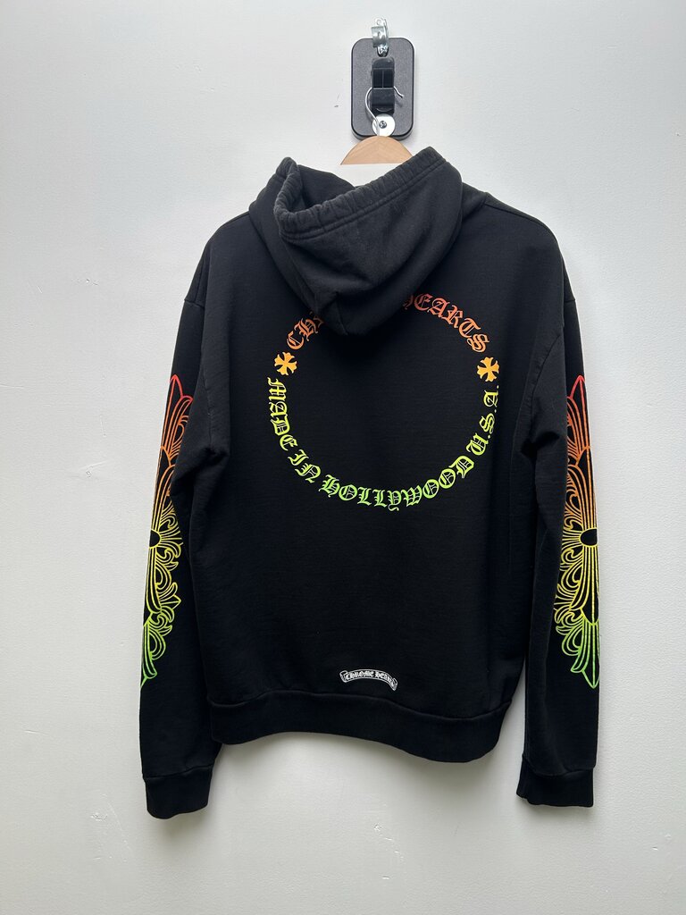 Preowend Chrome Heart Gradient Floral Logo Black Hoodie size M