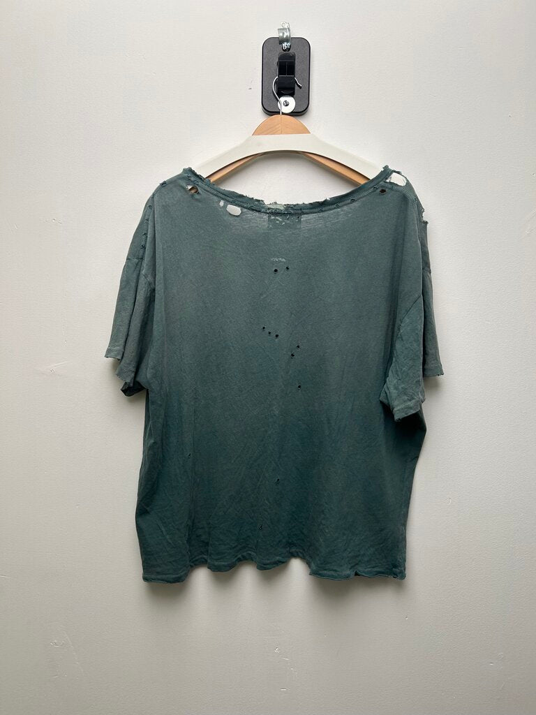 ERD Chest Logo Distressed Bleach Green Tee sz.XL