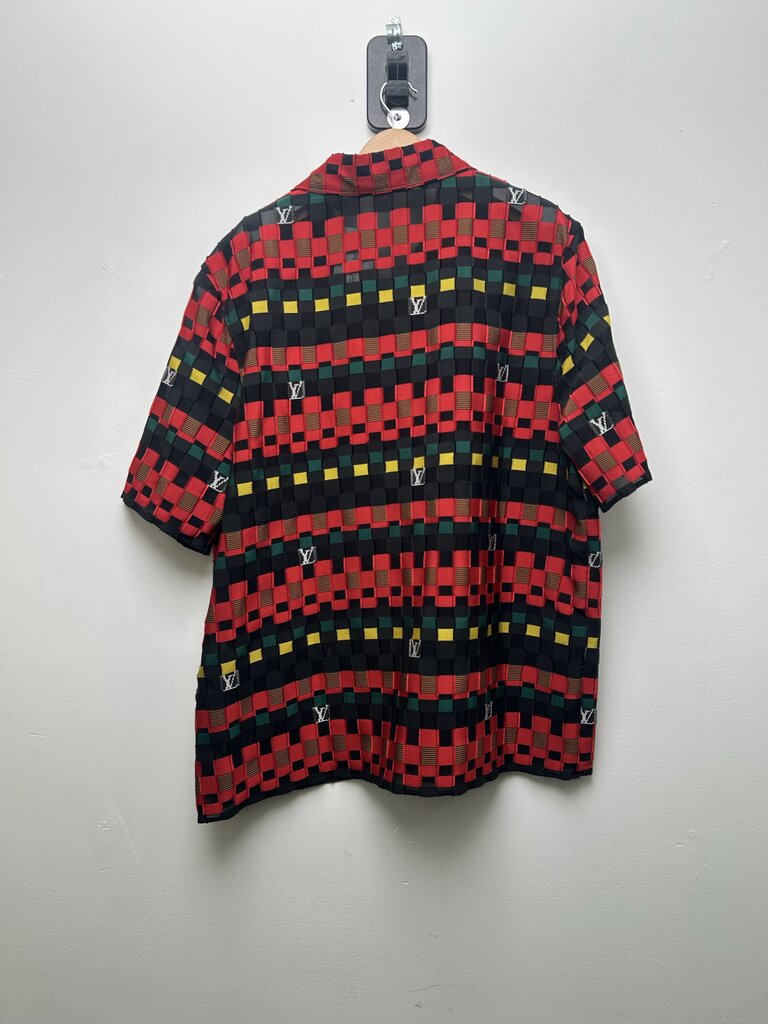 Louis Vuitton Damier Red Brown Green Button Up size 2XL
