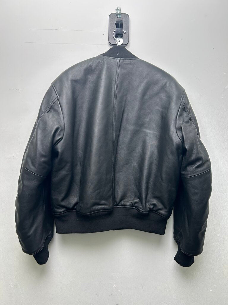 New Stussy Black Leather Jacket Bomber sz.Medium