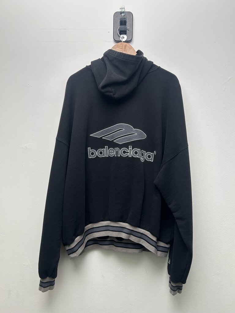 Preowned Balenciaga Black MULTI Logo Button Hoodie Size Medium