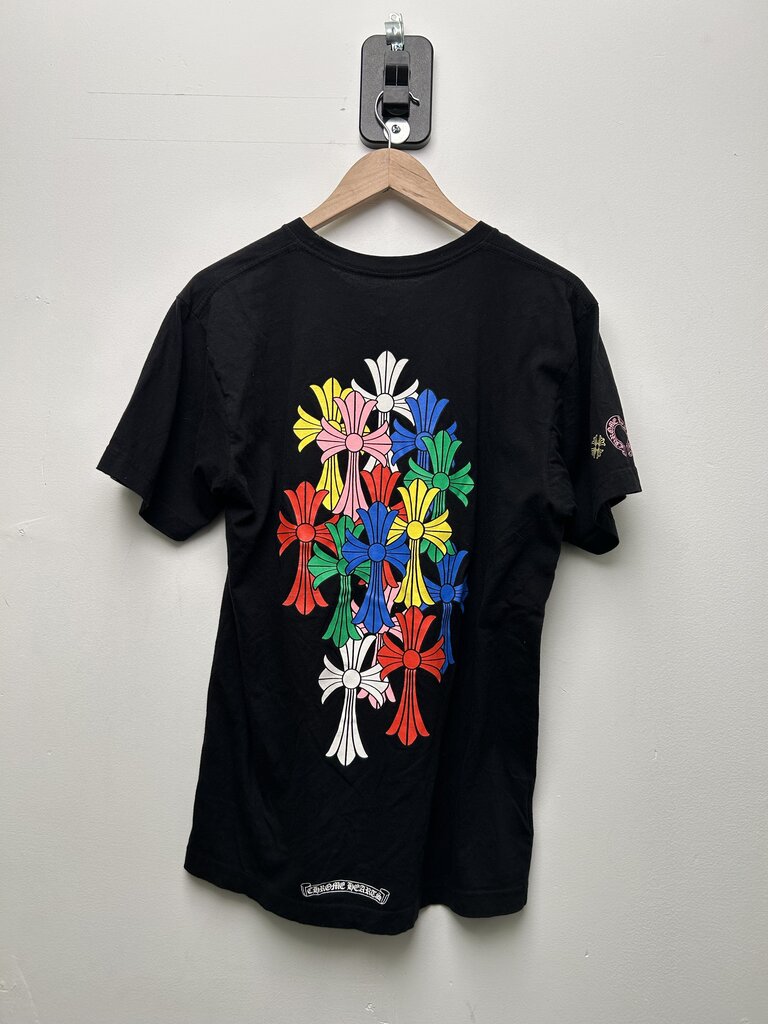 Preowned Chrome Heart Multi Cross Multi Logo Multi Color Black Tee size M