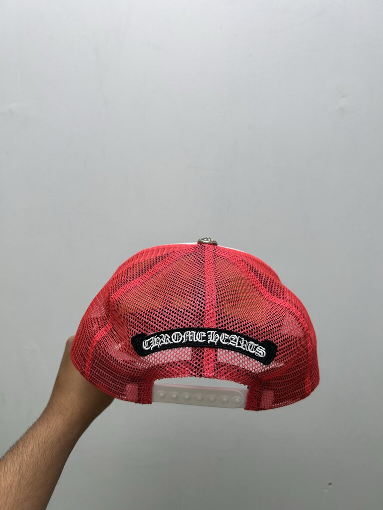 Preowned Chrome Hearts Pink White Cemetery Patch Trucker