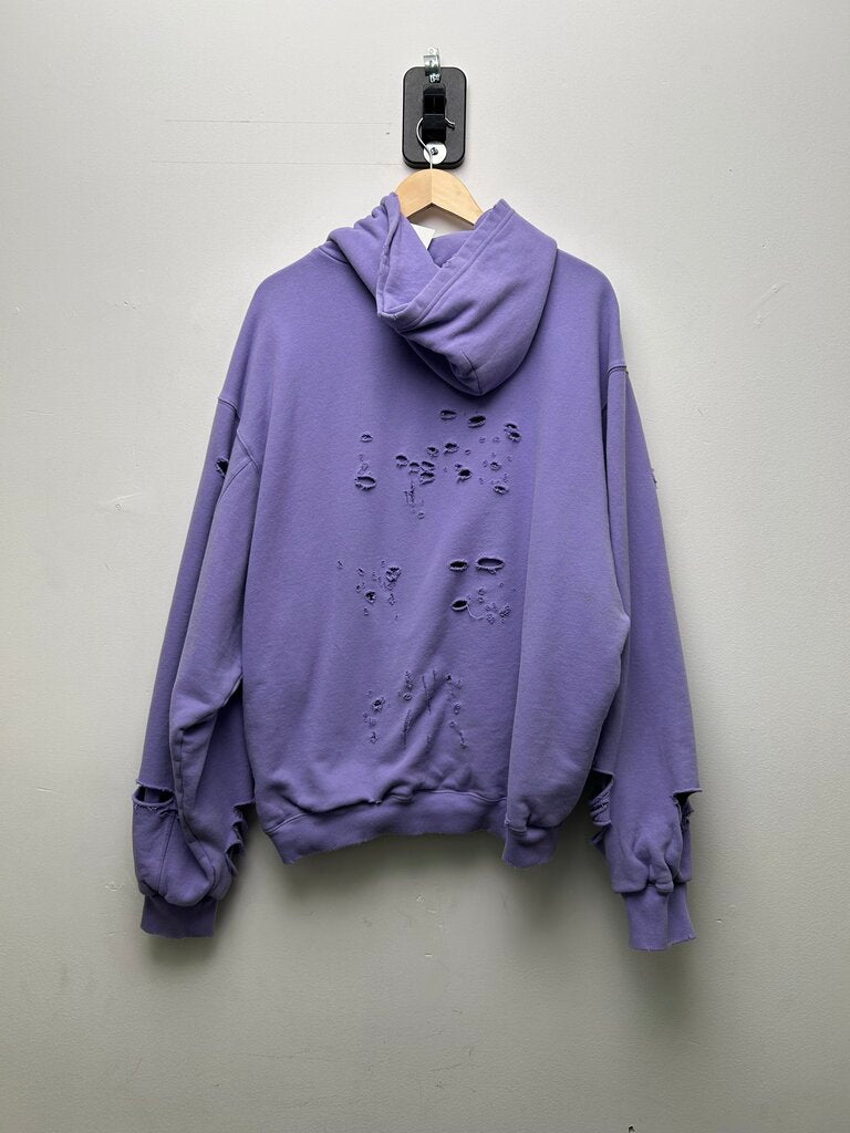 Preowned Balenciaga Purple White Logo distressed Hoodie Sz.XS( OVERSIZED)
