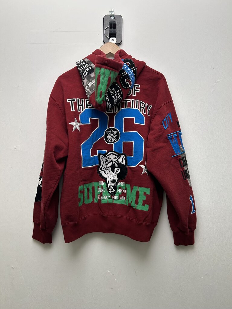 New Supreme Warriors All Over Print Burgundy Zip Up Hoodie Sz.Medium