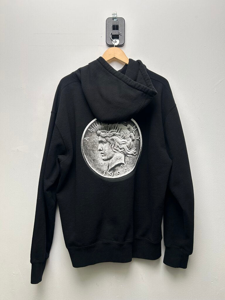 Preowned Supreme Black Coin Logo Hoodie Sz.Large