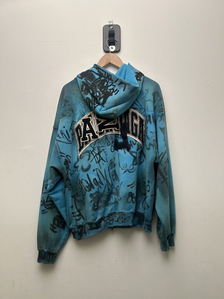 Preowned Balenciaga Blue Graffiti Skater Zip Size Small