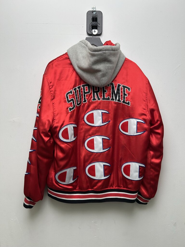 Preowned Supreme Red Champion Hooded Satin Jacket