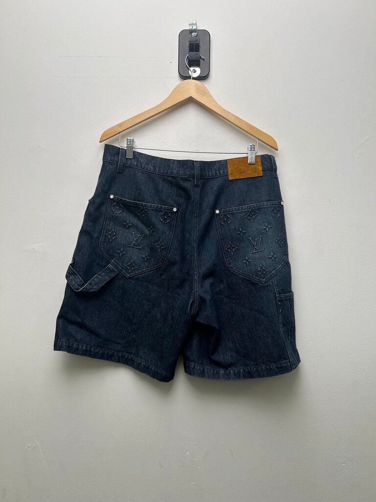 Preowned Louis Vuitton Dark Wash Monogram Double Knee Shorts Size 34