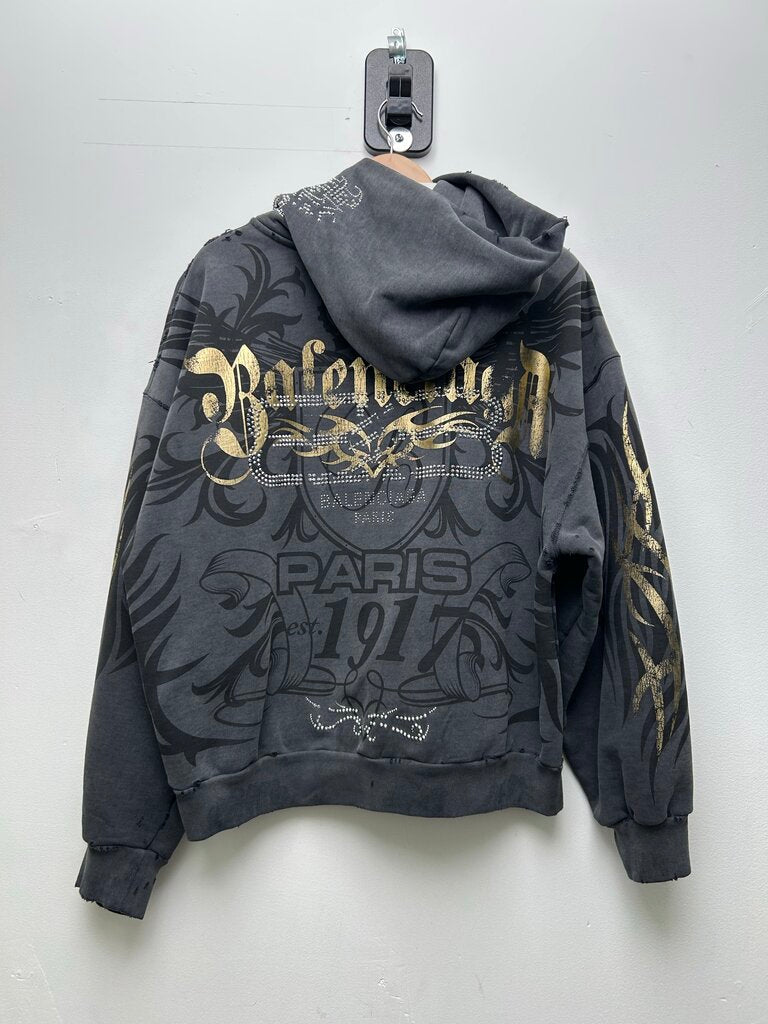 Preowned Balenciaga Tacky Studded Grey/Gold Zip Size XL