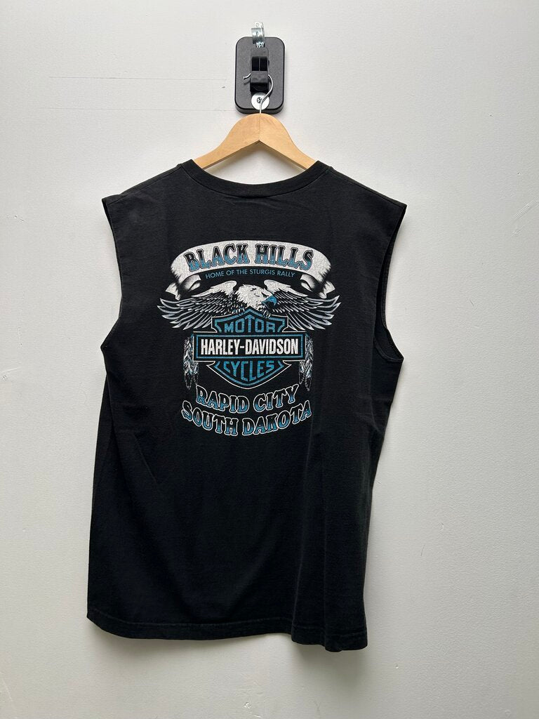 Harley Davidson Black Hills Black Cut Off Sz L
