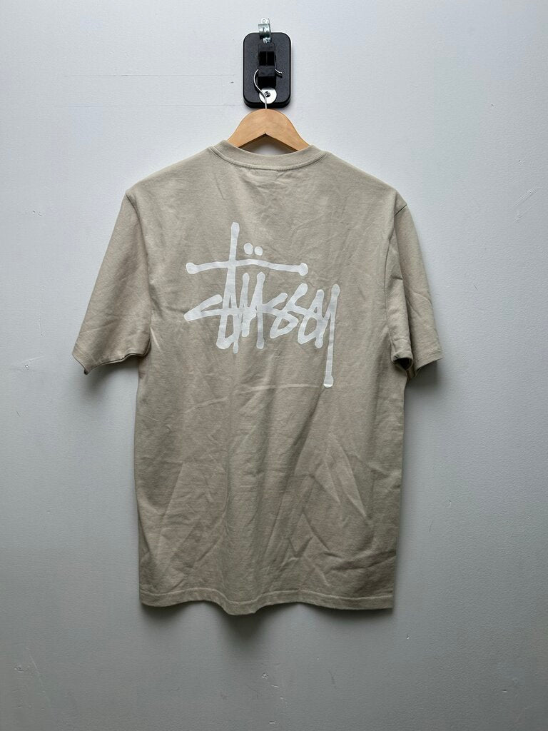 New Stussy White Big Stock Cream Smoke Tee sz.M
