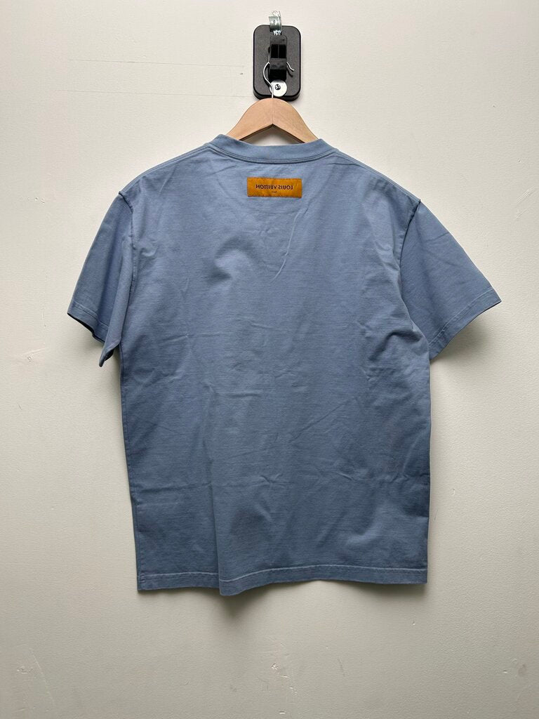 Preowned Louis Vuitton Blue LV Blank Logo Tee Sz.Medium