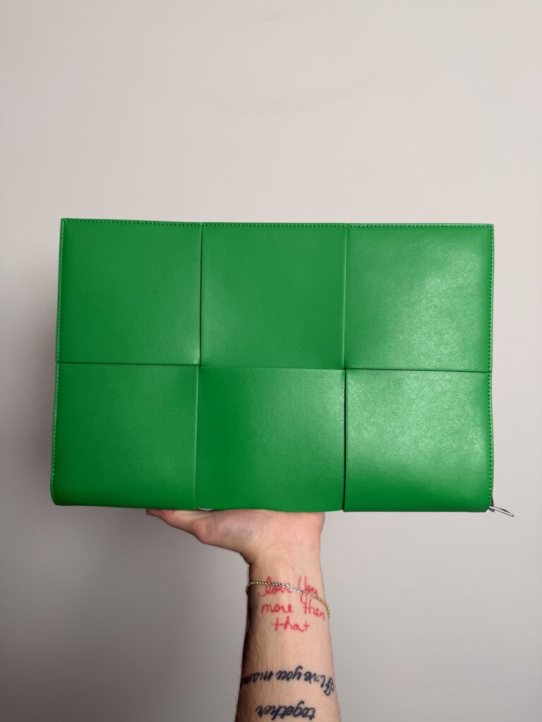 New Bottega Venetta Green Woven Pouch