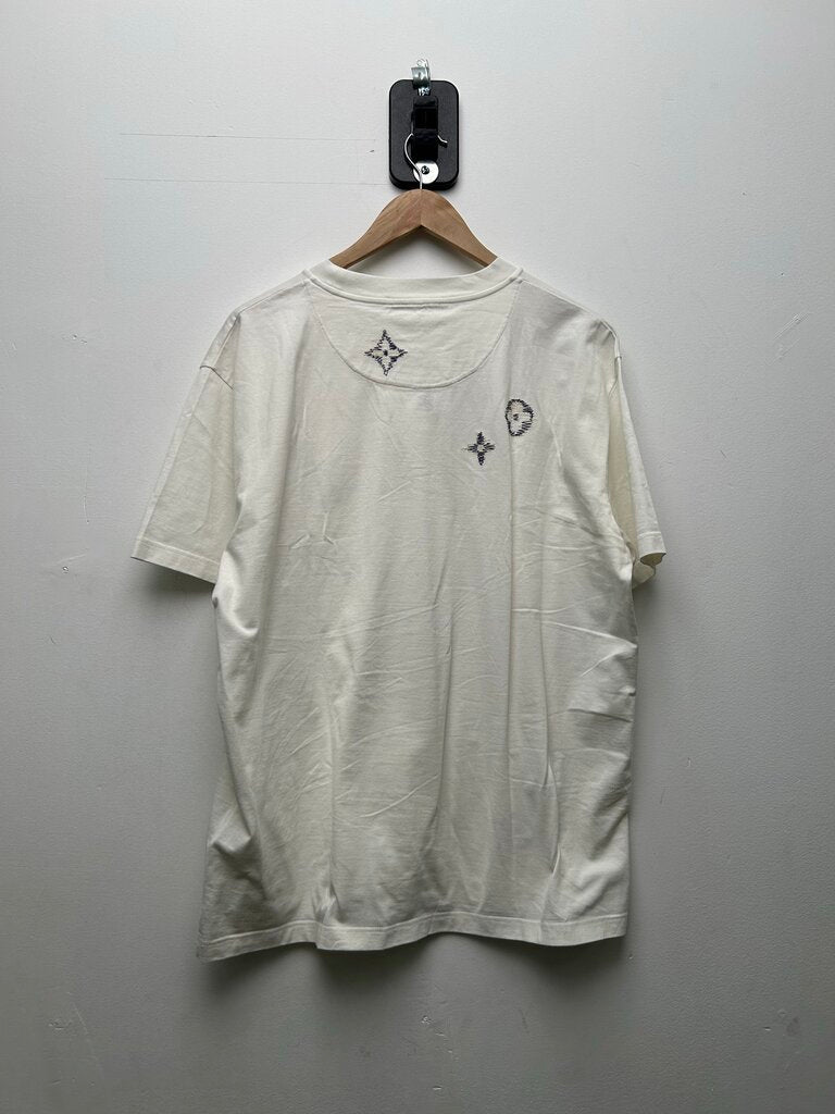 Preowned Louis Vuitton White Navy Monogram Stitch Tee Size XL