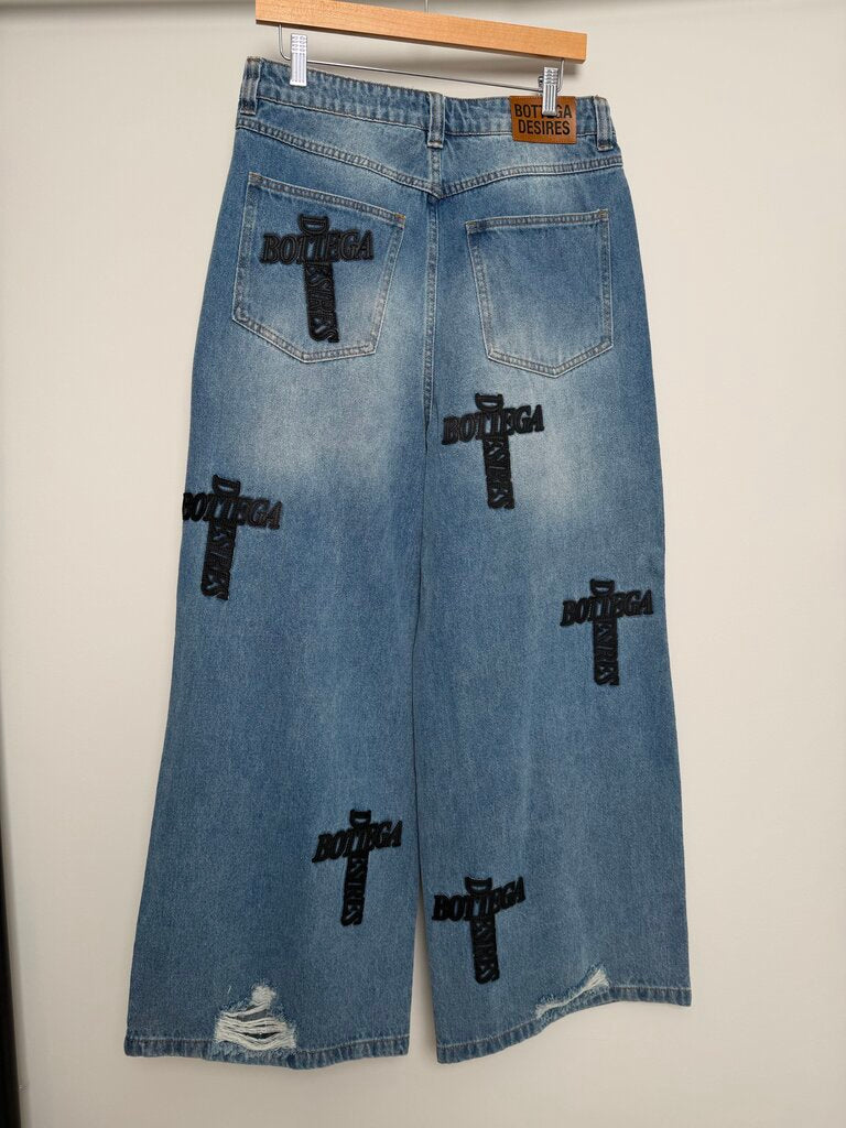 New Bottega Desires Lightwash Black Patch Denim size 30