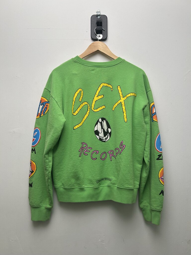 Preowned Chrome Hearts Neon Green Sex Records Crewneck sz.L