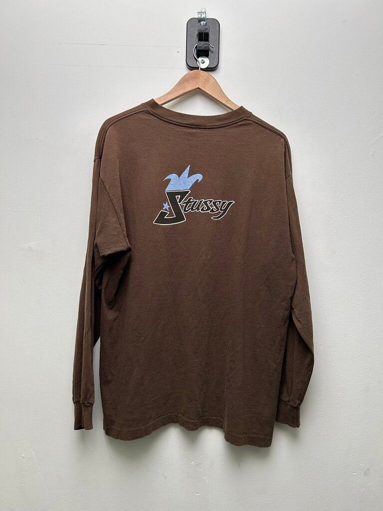 Vintage Stussy Brown & Blue Jester Longsleeve sz.XL