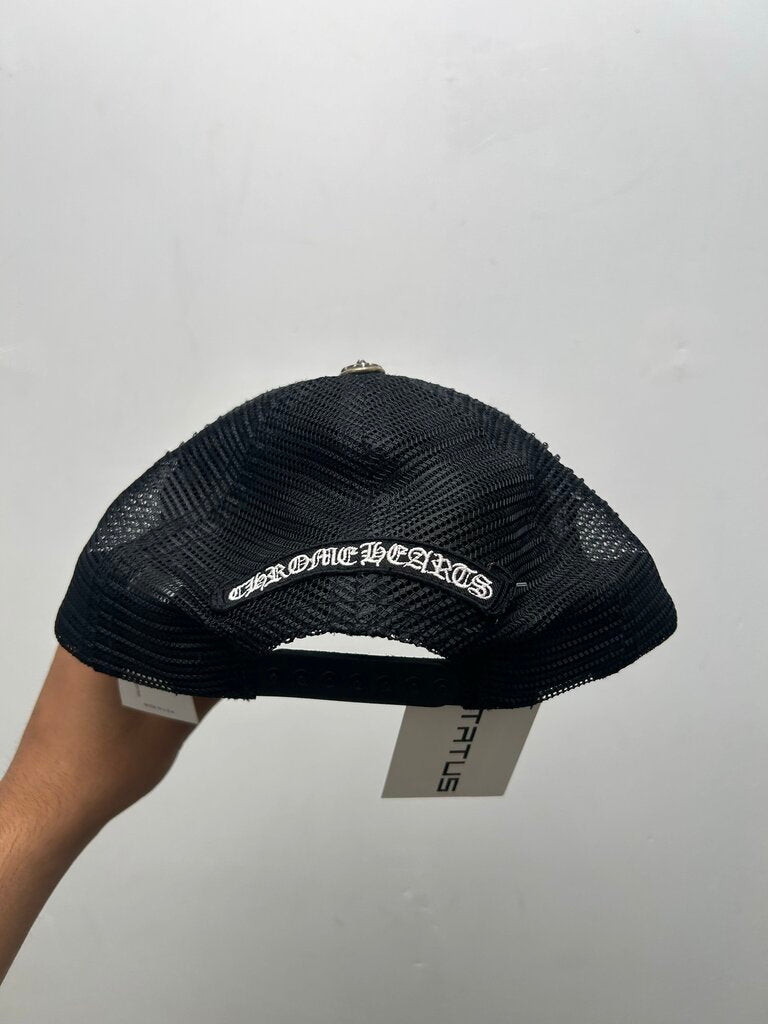 Preowned Chrome Hearts Black Red Hollywood Vertical Logo Hat