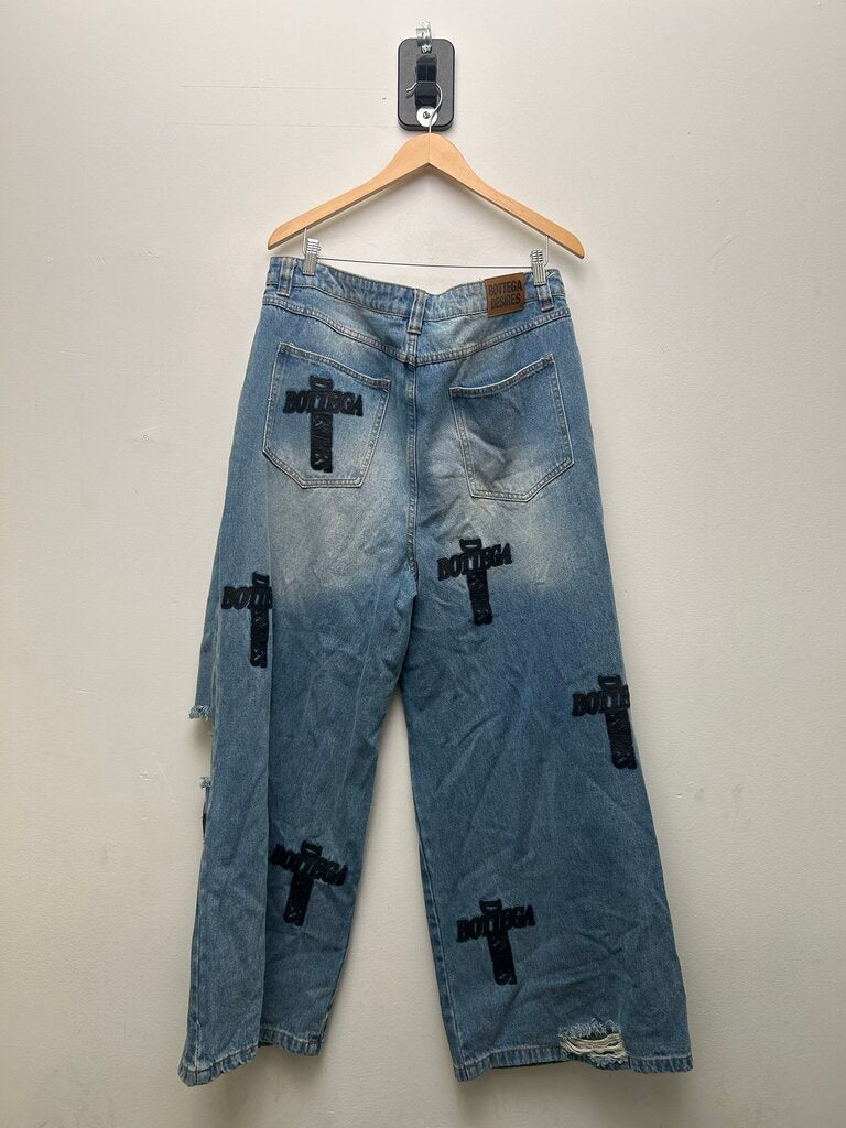 Preowned Bottega Desires Black Cross Patch Lightwash Denim Size 36