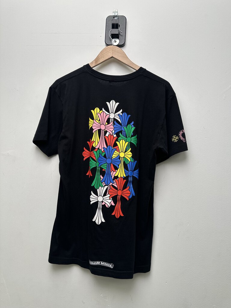 Chrome Hearts Multi Color Cross Back Logo Black Tee sz.L