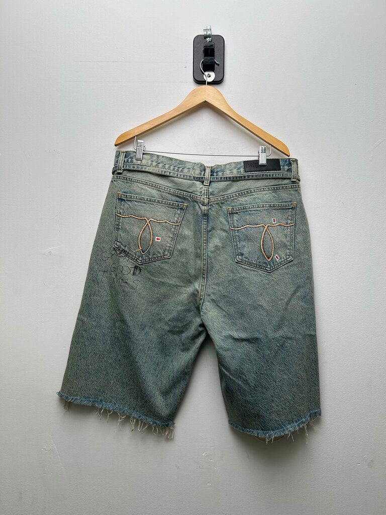 New Paly Light Wash Denim Cut Off Good Times Shorts Sz.36